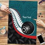 Personalised Aotearoa Lawn Bowls Puzzle Maori and Silver Fern Sporty Style Teal Color - Aussie Hoodie