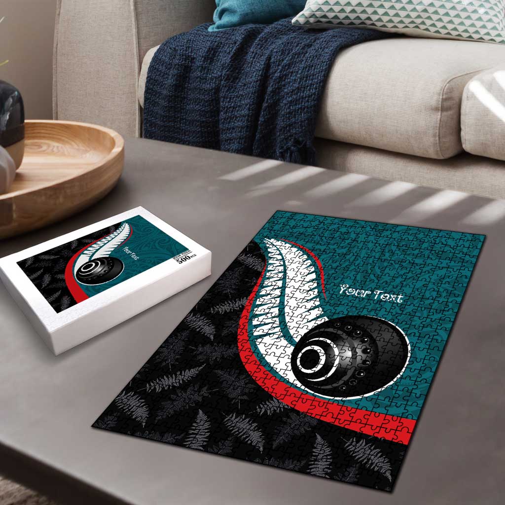 Personalised Aotearoa Lawn Bowls Puzzle Maori and Silver Fern Sporty Style Teal Color - Aussie Hoodie