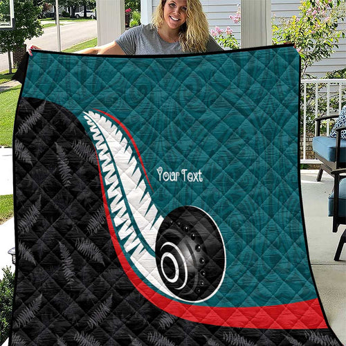 Personalised Aotearoa Lawn Bowls Quilt Maori and Silver Fern Sporty Style Teal Color - Aussie Hoodie