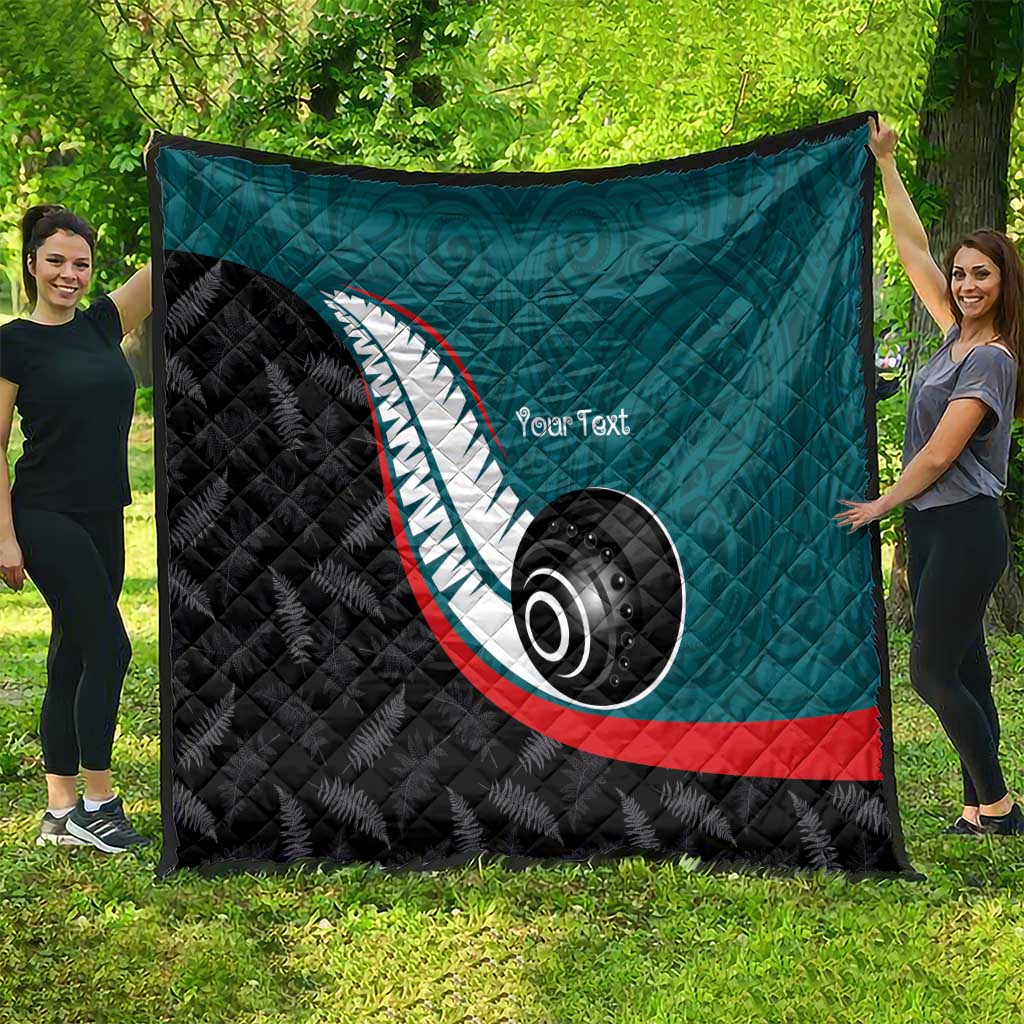 Personalised Aotearoa Lawn Bowls Quilt Maori and Silver Fern Sporty Style Teal Color - Aussie Hoodie