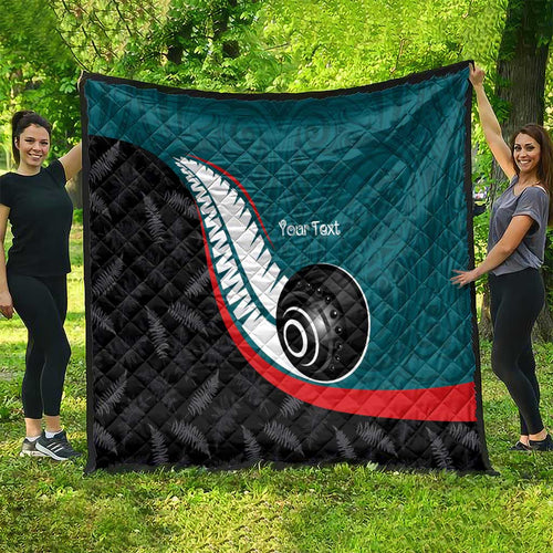 Personalised Aotearoa Lawn Bowls Quilt Maori and Silver Fern Sporty Style Teal Color - Aussie Hoodie