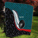 Personalised Aotearoa Lawn Bowls Quilt Maori and Silver Fern Sporty Style Teal Color - Aussie Hoodie