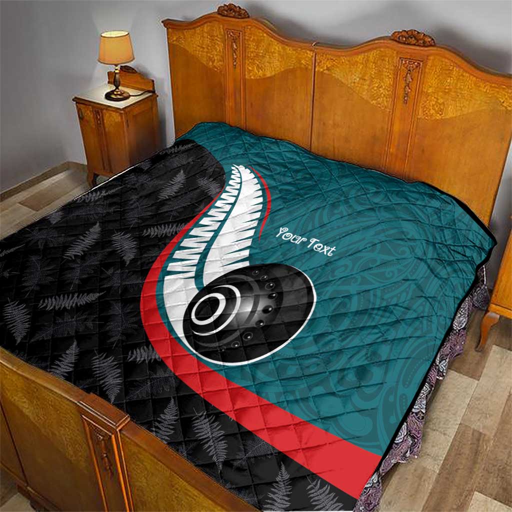 Personalised Aotearoa Lawn Bowls Quilt Maori and Silver Fern Sporty Style Teal Color - Aussie Hoodie