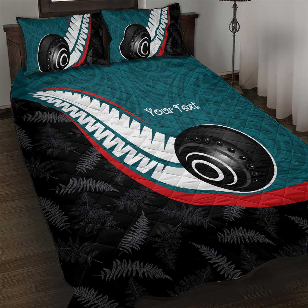 Personalised Aotearoa Lawn Bowls Quilt Bed Set Maori and Silver Fern Sporty Style Teal Color - Aussie Hoodie