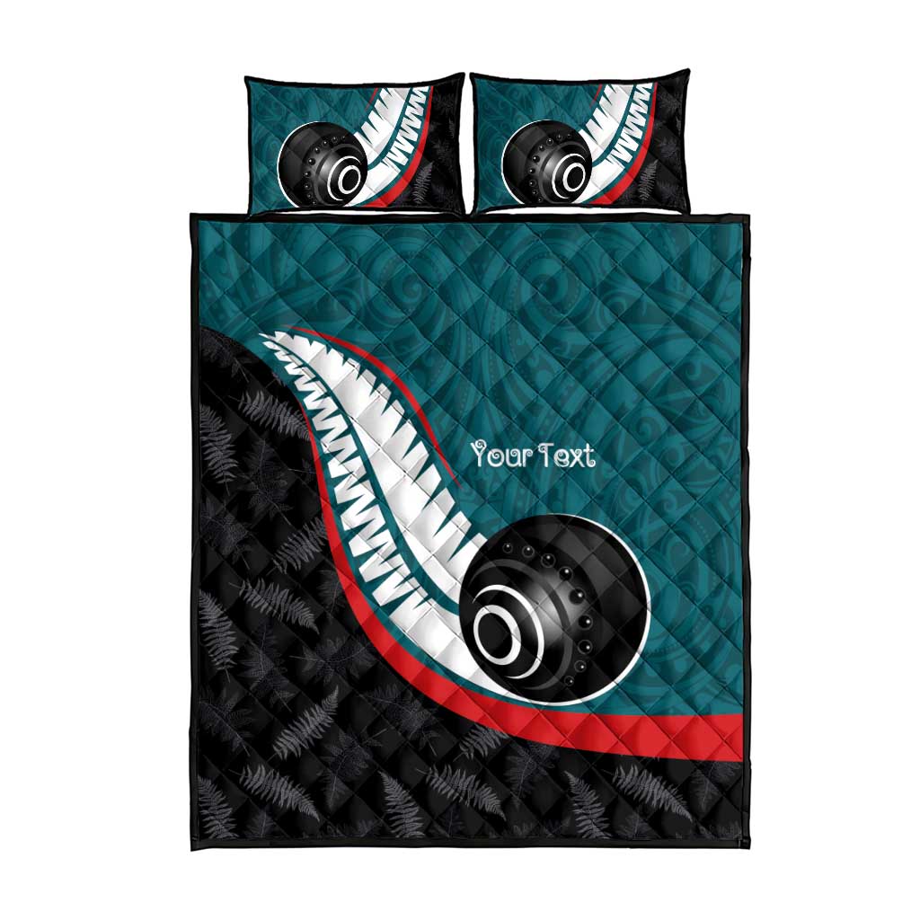 Personalised Aotearoa Lawn Bowls Quilt Bed Set Maori and Silver Fern Sporty Style Teal Color - Aussie Hoodie