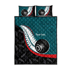 Personalised Aotearoa Lawn Bowls Quilt Bed Set Maori and Silver Fern Sporty Style Teal Color - Aussie Hoodie