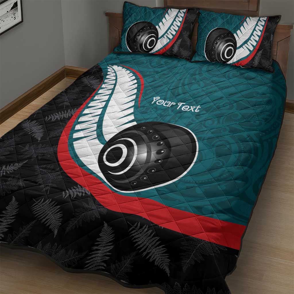 Personalised Aotearoa Lawn Bowls Quilt Bed Set Maori and Silver Fern Sporty Style Teal Color - Aussie Hoodie
