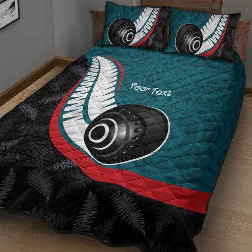 Personalised Aotearoa Lawn Bowls Quilt Bed Set Maori and Silver Fern Sporty Style Teal Color - Aussie Hoodie