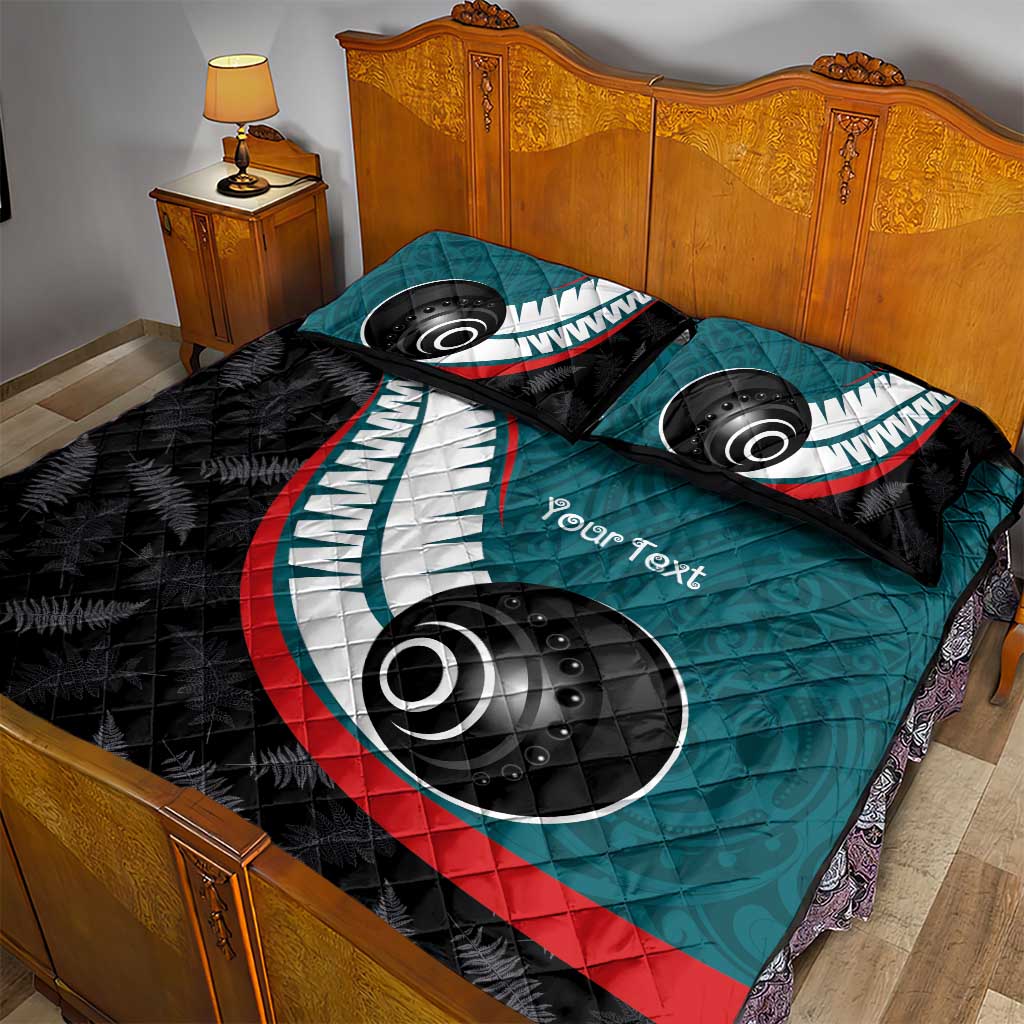 Personalised Aotearoa Lawn Bowls Quilt Bed Set Maori and Silver Fern Sporty Style Teal Color - Aussie Hoodie