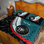 Personalised Aotearoa Lawn Bowls Quilt Bed Set Maori and Silver Fern Sporty Style Teal Color - Aussie Hoodie