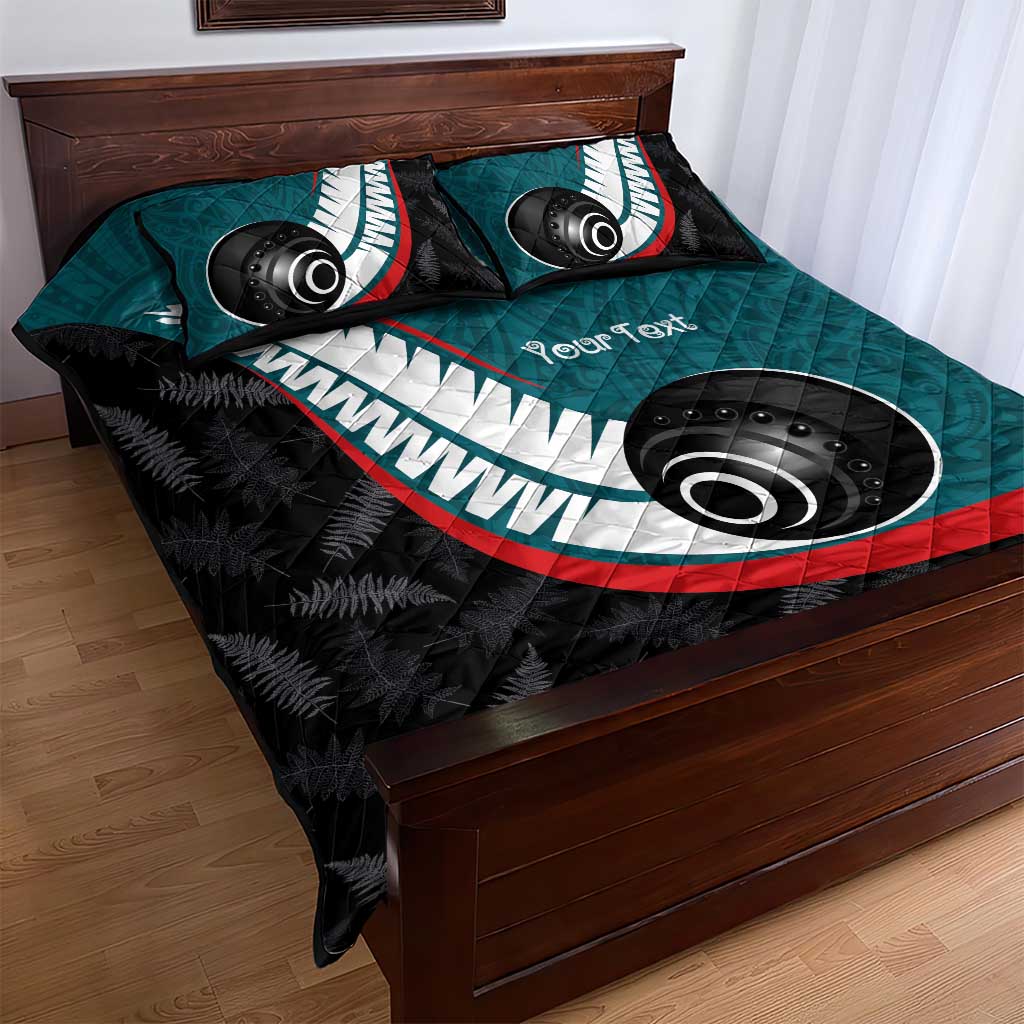 Personalised Aotearoa Lawn Bowls Quilt Bed Set Maori and Silver Fern Sporty Style Teal Color - Aussie Hoodie