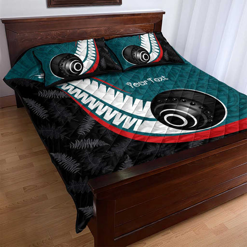 Personalised Aotearoa Lawn Bowls Quilt Bed Set Maori and Silver Fern Sporty Style Teal Color - Aussie Hoodie