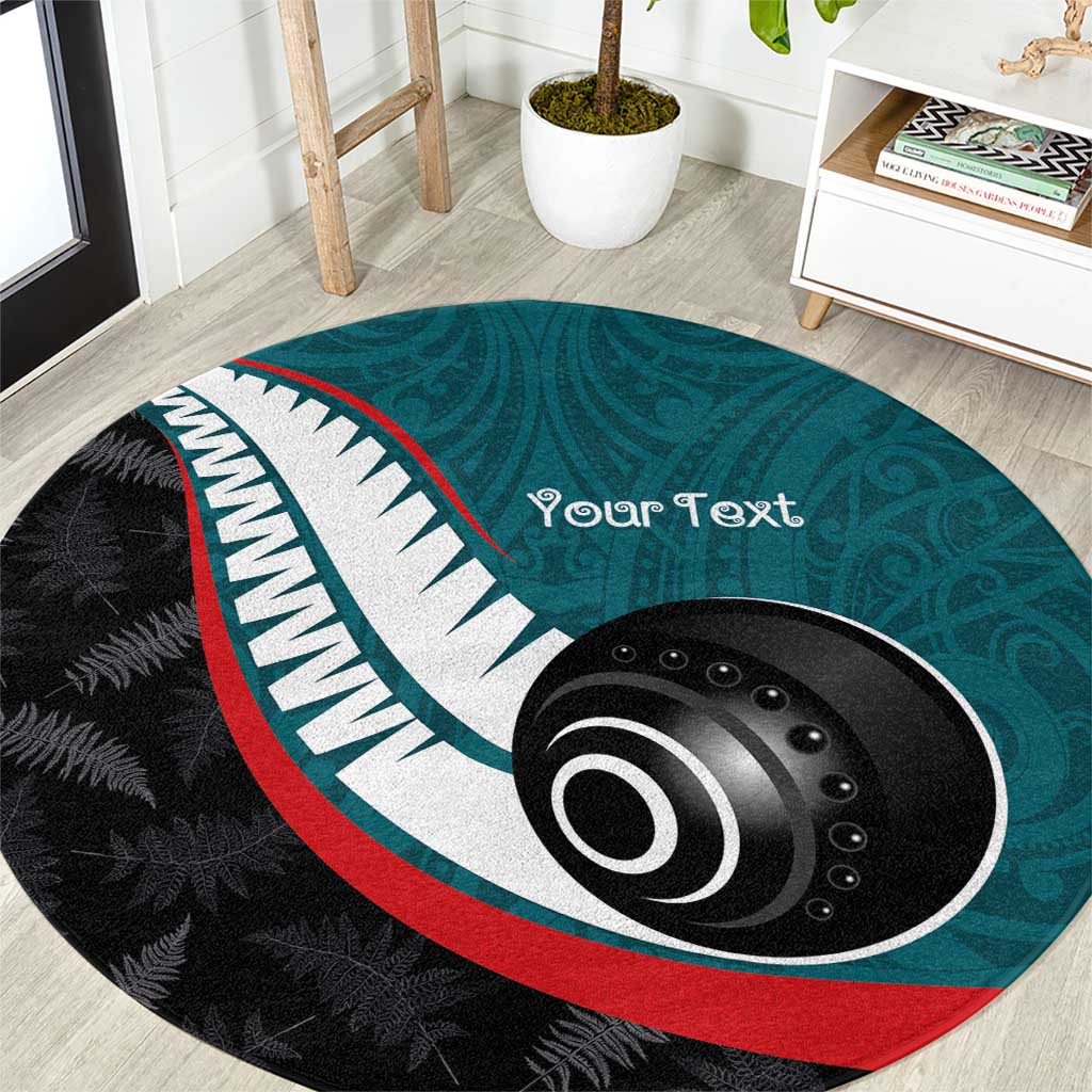 Personalised Aotearoa Lawn Bowls Round Carpet Maori and Silver Fern Sporty Style Teal Color - Aussie Hoodie
