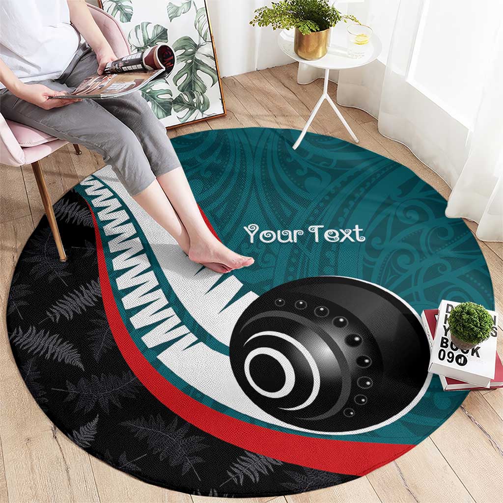 Personalised Aotearoa Lawn Bowls Round Carpet Maori and Silver Fern Sporty Style Teal Color - Aussie Hoodie