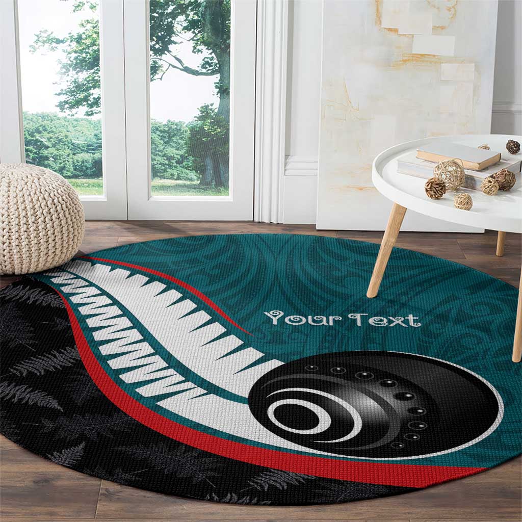 Personalised Aotearoa Lawn Bowls Round Carpet Maori and Silver Fern Sporty Style Teal Color - Aussie Hoodie