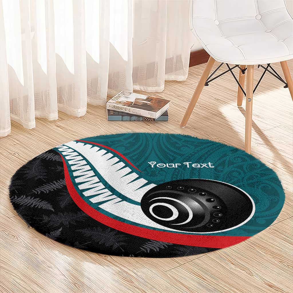 Personalised Aotearoa Lawn Bowls Round Carpet Maori and Silver Fern Sporty Style Teal Color - Aussie Hoodie