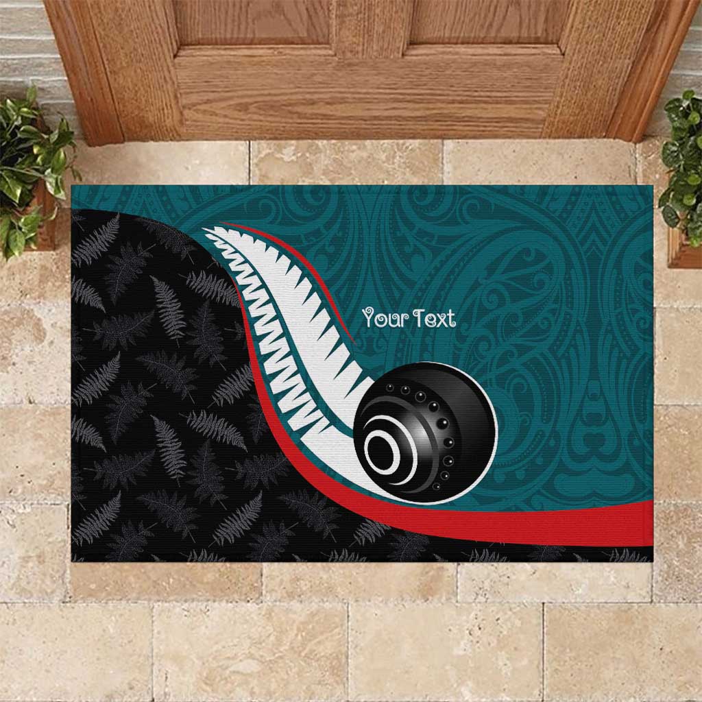 Personalised Aotearoa Lawn Bowls Rubber Doormat Maori and Silver Fern Sporty Style Teal Color - Aussie Hoodie