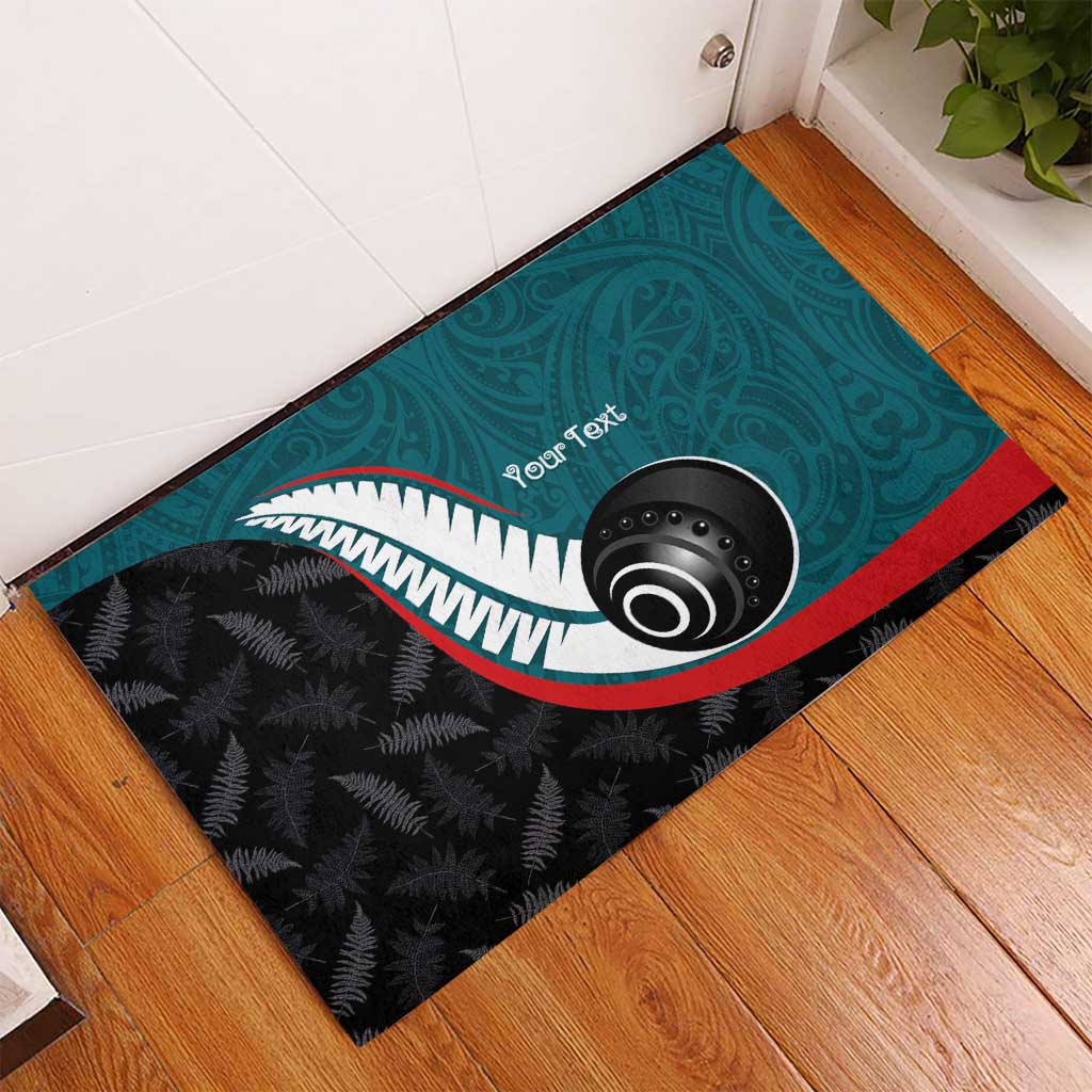 Personalised Aotearoa Lawn Bowls Rubber Doormat Maori and Silver Fern Sporty Style Teal Color - Aussie Hoodie