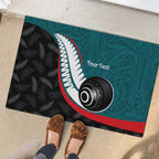 Personalised Aotearoa Lawn Bowls Rubber Doormat Maori and Silver Fern Sporty Style Teal Color - Aussie Hoodie