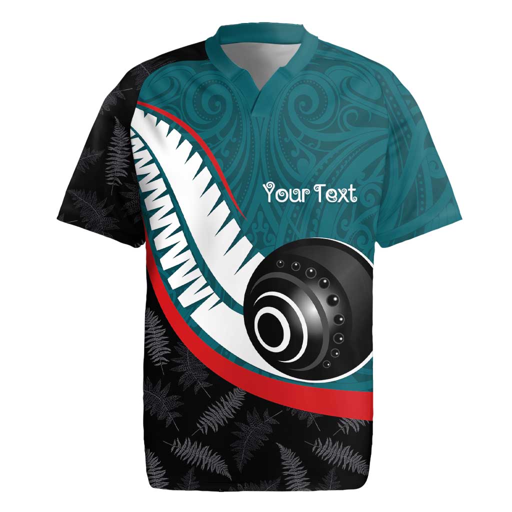Personalised Aotearoa Lawn Bowls Rugby Jersey Maori and Silver Fern Sporty Style Teal Color - Aussie Hoodie