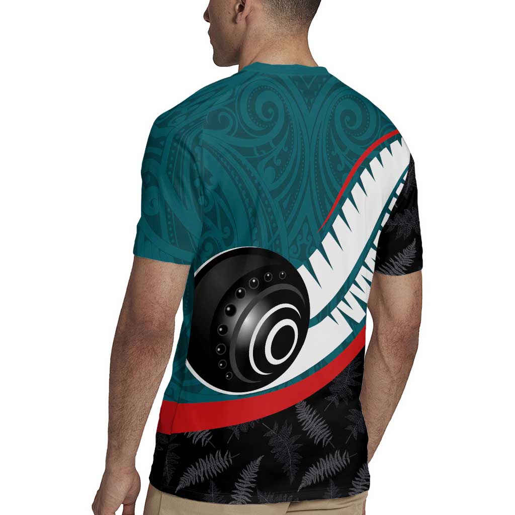Personalised Aotearoa Lawn Bowls Rugby Jersey Maori and Silver Fern Sporty Style Teal Color - Aussie Hoodie