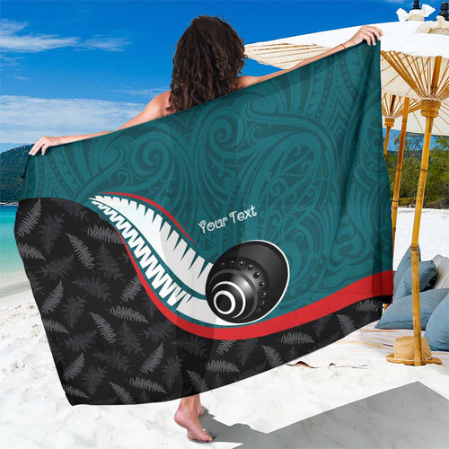 Personalised Aotearoa Lawn Bowls Sarong Maori and Silver Fern Sporty Style Teal Color - Aussie Hoodie