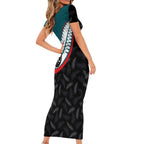 Personalised Aotearoa Lawn Bowls Short Sleeve Bodycon Dress Maori and Silver Fern Sporty Style Teal Color - Aussie Hoodie