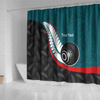 Personalised Aotearoa Lawn Bowls Shower Curtain Maori and Silver Fern Sporty Style Teal Color - Aussie Hoodie