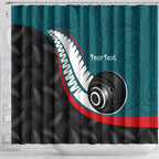 Personalised Aotearoa Lawn Bowls Shower Curtain Maori and Silver Fern Sporty Style Teal Color - Aussie Hoodie