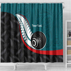 Personalised Aotearoa Lawn Bowls Shower Curtain Maori and Silver Fern Sporty Style Teal Color - Aussie Hoodie