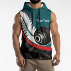 Personalised Aotearoa Lawn Bowls Sleeveless Hoodie Maori and Silver Fern Sporty Style Teal Color - Aussie Hoodie