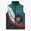 Personalised Aotearoa Lawn Bowls Sleeveless Puffer Jacket Maori and Silver Fern Sporty Style Teal Color - Aussie Hoodie