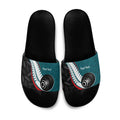 Personalised Aotearoa Lawn Bowls Slide Sandals Maori and Silver Fern Sporty Style Teal Color - Aussie Hoodie
