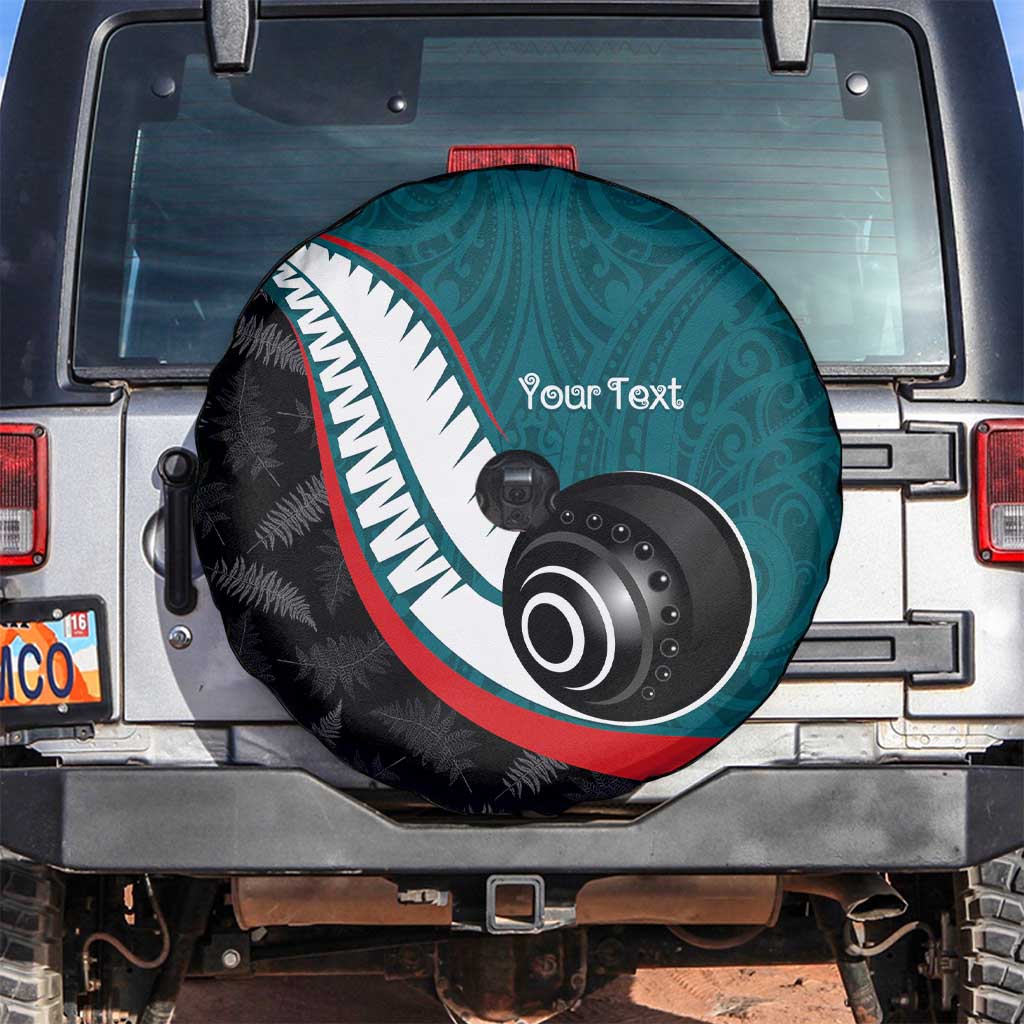 Personalised Aotearoa Lawn Bowls Spare Tire Cover Maori and Silver Fern Sporty Style Teal Color - Aussie Hoodie