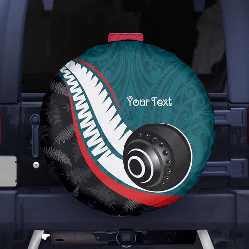 Personalised Aotearoa Lawn Bowls Spare Tire Cover Maori and Silver Fern Sporty Style Teal Color - Aussie Hoodie