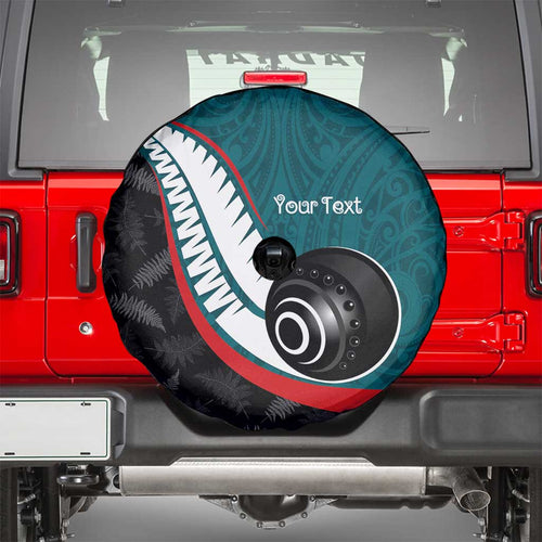Personalised Aotearoa Lawn Bowls Spare Tire Cover Maori and Silver Fern Sporty Style Teal Color - Aussie Hoodie