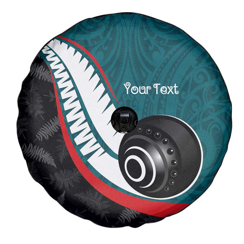 Personalised Aotearoa Lawn Bowls Spare Tire Cover Maori and Silver Fern Sporty Style Teal Color - Aussie Hoodie