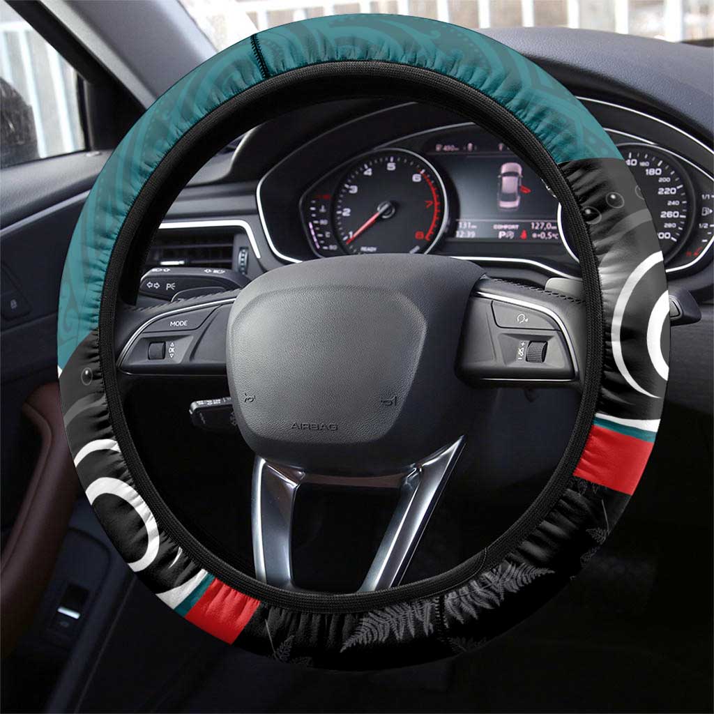 Aotearoa Lawn Bowls Steering Wheel Cover Maori and Silver Fern Sporty Style Teal Color - Aussie Hoodie
