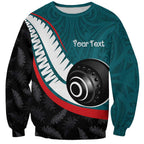 Personalised Aotearoa Lawn Bowls Sweatshirt Maori and Silver Fern Sporty Style Teal Color - Aussie Hoodie