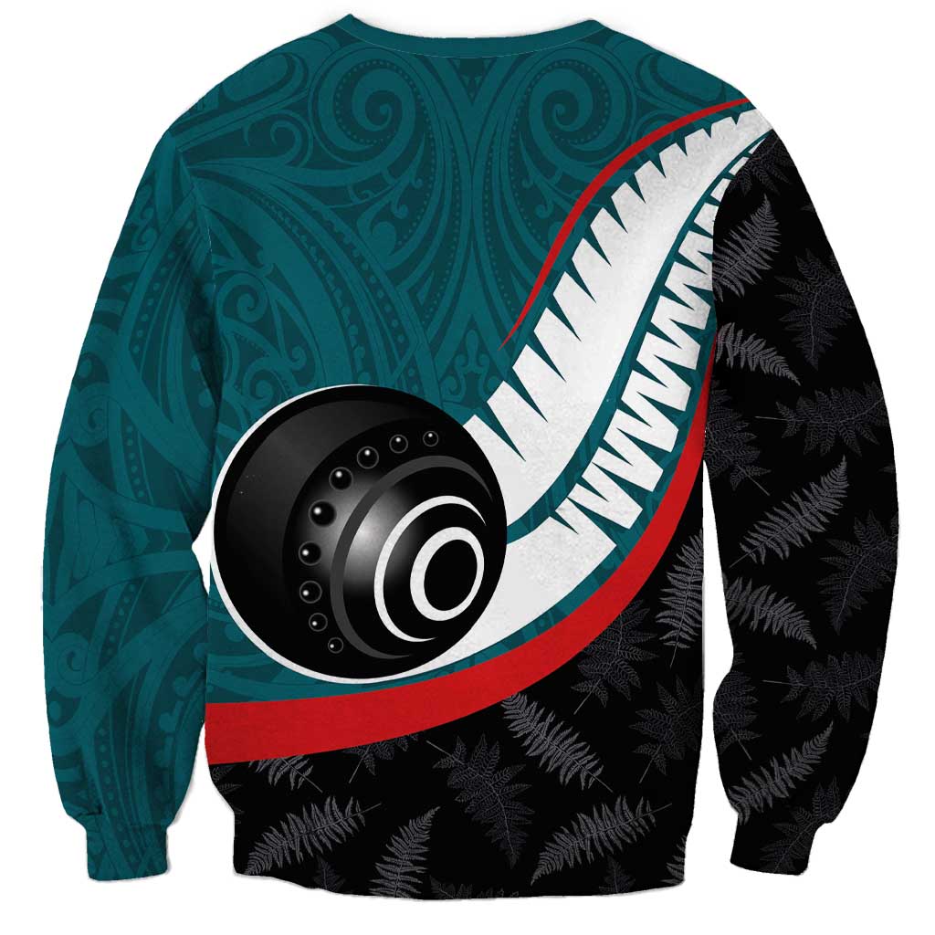 Personalised Aotearoa Lawn Bowls Sweatshirt Maori and Silver Fern Sporty Style Teal Color - Aussie Hoodie