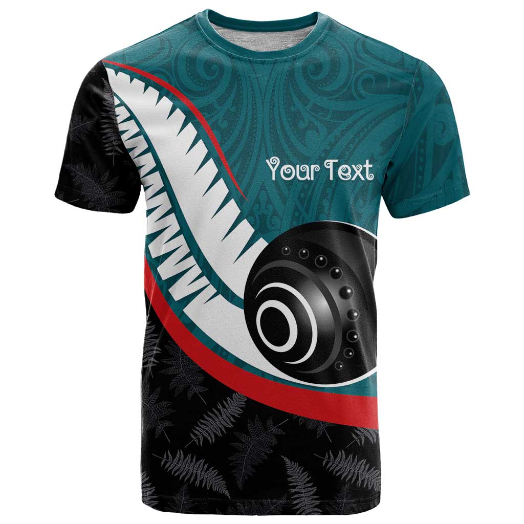 Personalised Aotearoa Lawn Bowls T Shirt Maori and Silver Fern Sporty Style Teal Color - Aussie Hoodie