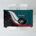 Personalised Aotearoa Lawn Bowls Tablecloth Maori and Silver Fern Sporty Style Teal Color - Aussie Hoodie