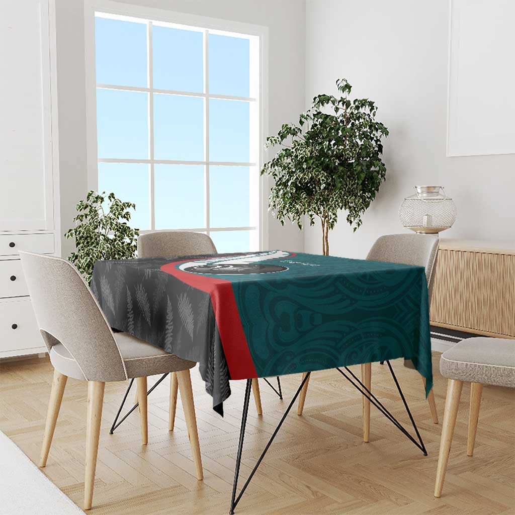 Personalised Aotearoa Lawn Bowls Tablecloth Maori and Silver Fern Sporty Style Teal Color - Aussie Hoodie