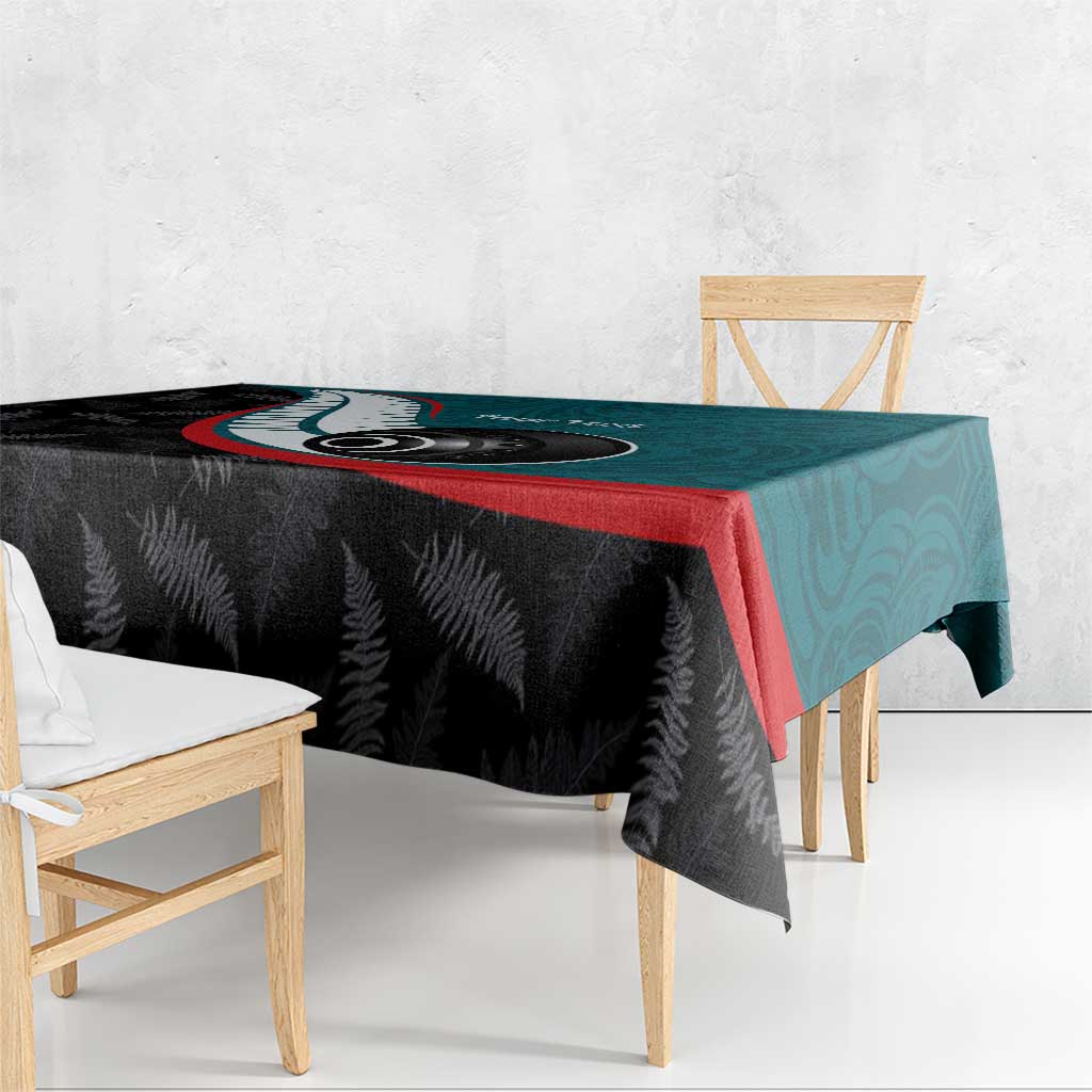 Personalised Aotearoa Lawn Bowls Tablecloth Maori and Silver Fern Sporty Style Teal Color - Aussie Hoodie