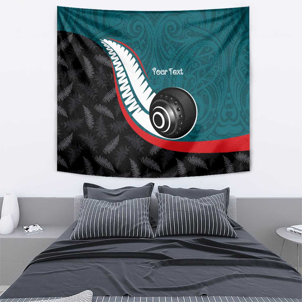 Personalised Aotearoa Lawn Bowls Tapestry Maori and Silver Fern Sporty Style Teal Color - Aussie Hoodie