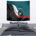 Personalised Aotearoa Lawn Bowls Tapestry Maori and Silver Fern Sporty Style Teal Color - Aussie Hoodie