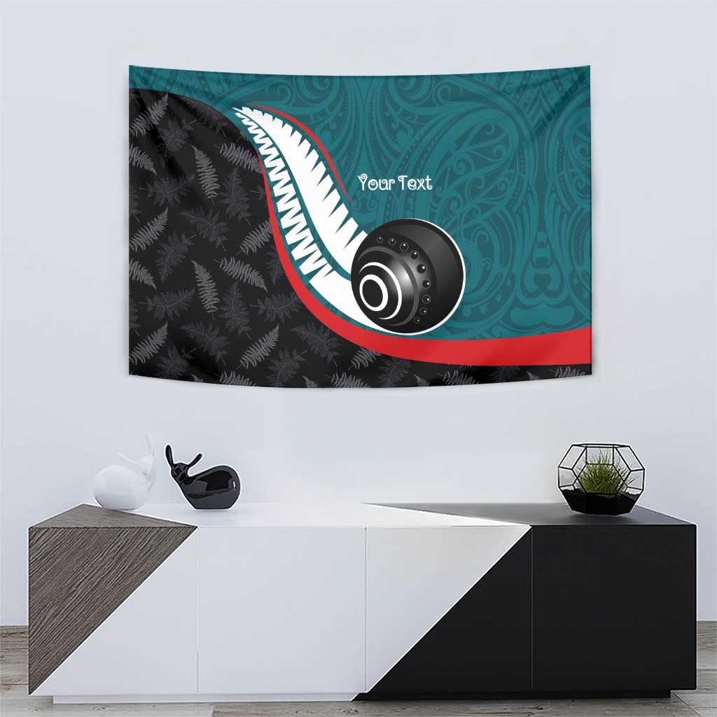 Personalised Aotearoa Lawn Bowls Tapestry Maori and Silver Fern Sporty Style Teal Color - Aussie Hoodie