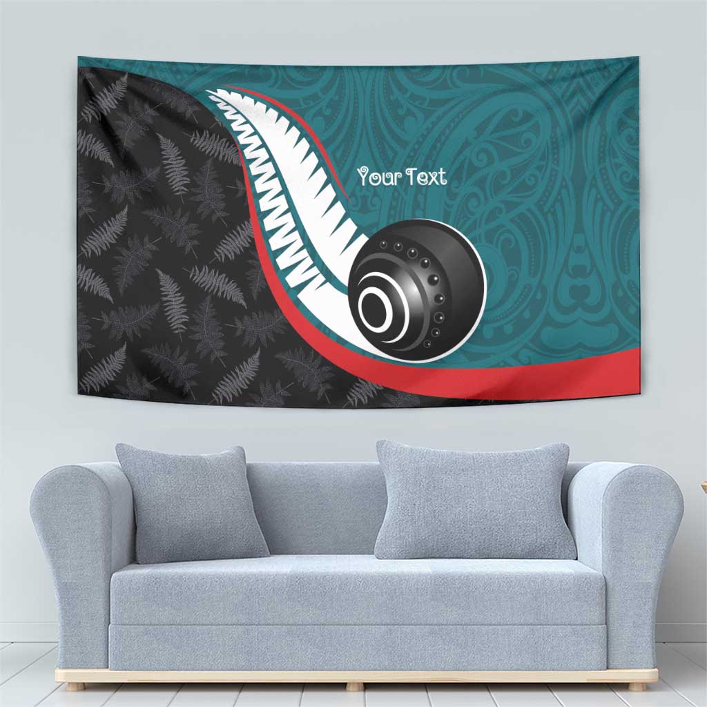 Personalised Aotearoa Lawn Bowls Tapestry Maori and Silver Fern Sporty Style Teal Color - Aussie Hoodie