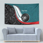Personalised Aotearoa Lawn Bowls Tapestry Maori and Silver Fern Sporty Style Teal Color - Aussie Hoodie