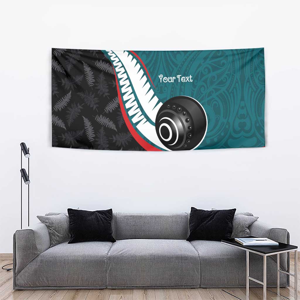 Personalised Aotearoa Lawn Bowls Tapestry Maori and Silver Fern Sporty Style Teal Color - Aussie Hoodie